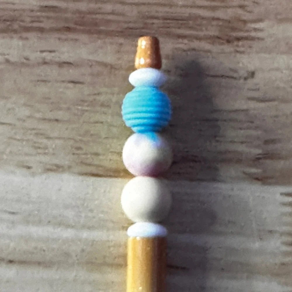 Handmade Beaded Ballpoint Pen Silicone Ombre Yellow Blue Boho Stationery Gift
